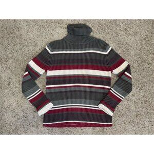 VINTAGE Turtleneck Ribbed Sweater Striped Retro Neutral Rainbow Y2k 90’s SMALL